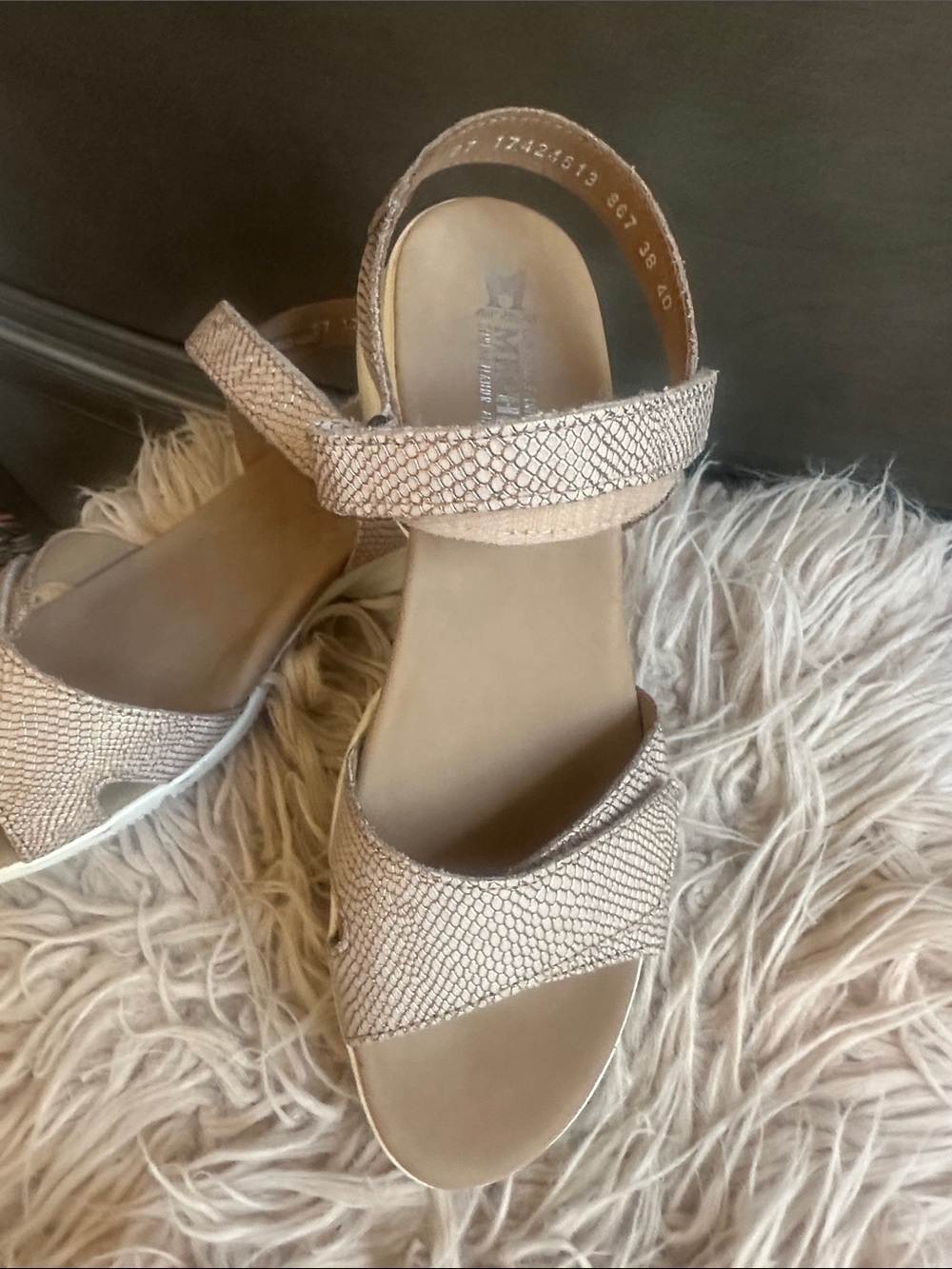 Mephisto Metallic Blush Strappy Wedge Sandals